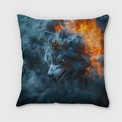 Подушка квадратная Волк в короне в огне, цвет: 3D-принт