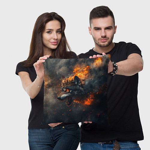 Подушка квадратная Волк в огне и дыме / 3D-принт – фото 3