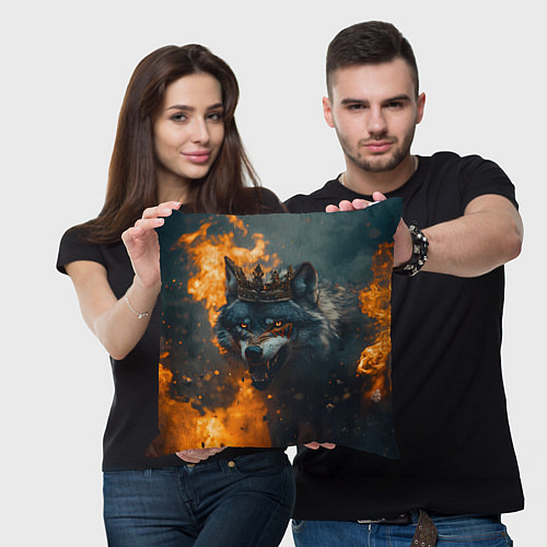 Подушка квадратная Злой волк в огне / 3D-принт – фото 3