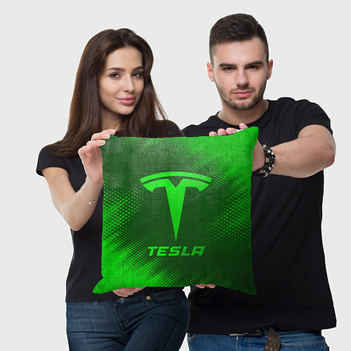 Подушка квадратная Tesla - green gradient / 3D-принт – фото 3