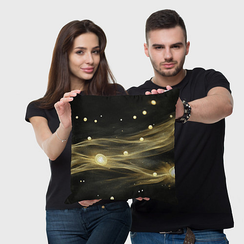 Подушка квадратная Золотистый свет на черной текстуре / 3D-принт – фото 3