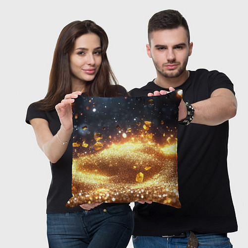 Подушка квадратная Золотые частички на черной текстуре / 3D-принт – фото 3