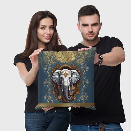 Подушка квадратная Слон лотос и золотая мандала / 3D-принт – фото 3