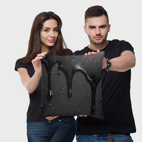 Подушка квадратная Черная текстура - хром / 3D-принт – фото 3