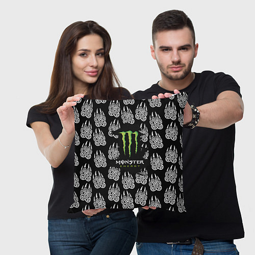 Подушка квадратная Monster energy медвежьи лапы / 3D-принт – фото 3