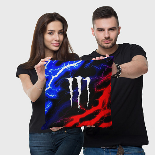 Подушка квадратная Monster energy молнии неон / 3D-принт – фото 3
