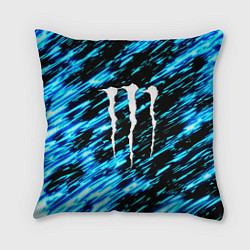 Подушка квадратная Monster energy штрихи голубых неоновых красок, цвет: 3D-принт