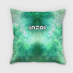 Подушка квадратная Inzoi белый логотип на зеленом фоне, цвет: 3D-принт