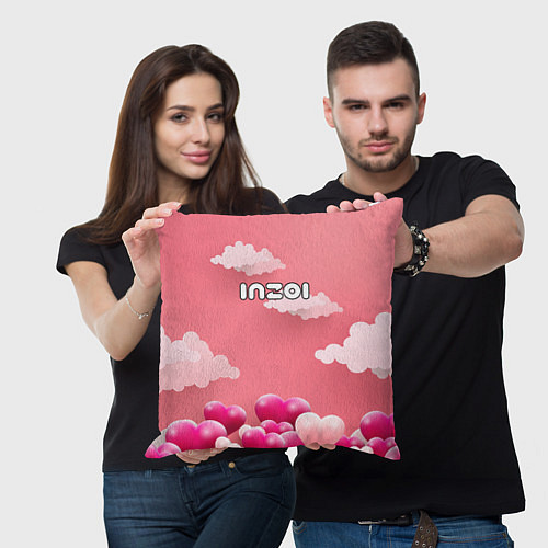 Подушка квадратная Inzoi сердечки и облака / 3D-принт – фото 3