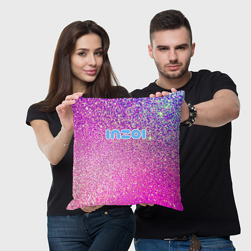 Подушка квадратная Inzoi лого и розовые блестки / 3D-принт – фото 3