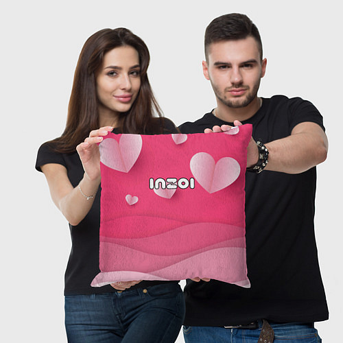 Подушка квадратная Inzoi розовые сердечки / 3D-принт – фото 3