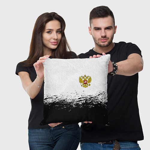 Подушка квадратная Россия черно белые краски / 3D-принт – фото 3