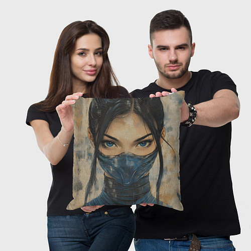 Подушка квадратная Портрет Китаны - Мортал комбат / 3D-принт – фото 3