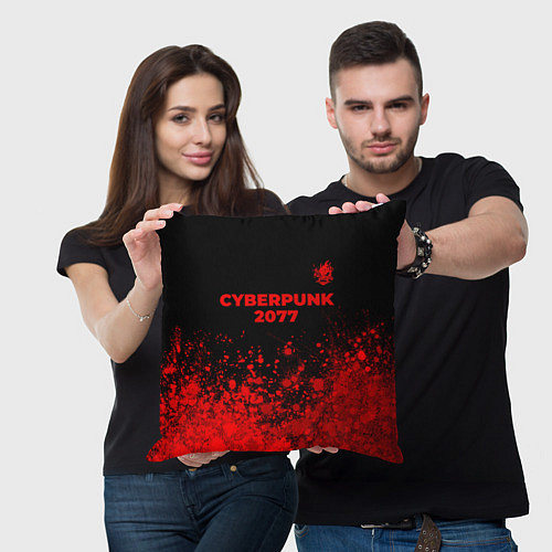 Подушка квадратная Cyberpunk 2077 - red gradient посередине / 3D-принт – фото 3