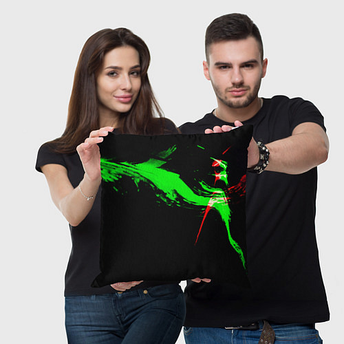 Подушка квадратная Color black green red / 3D-принт – фото 3