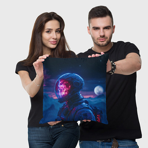 Подушка квадратная Синий космонавт с красным черепом / 3D-принт – фото 3