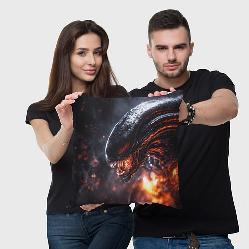 Подушка квадратная Голова Чужого из космоса / 3D-принт – фото 3