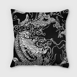 Подушка квадратная Белый дракон на черном, цвет: 3D-принт