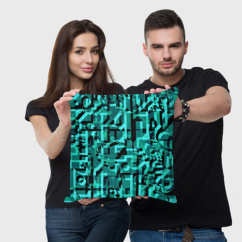 Подушка квадратная Неоновый голубой объёмный эффект / 3D-принт – фото 3