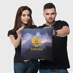 Подушка квадратная Молнии в небе и герб России, цвет: 3D-принт — фото 2