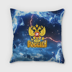 Подушка квадратная Герб России и ледяной фон