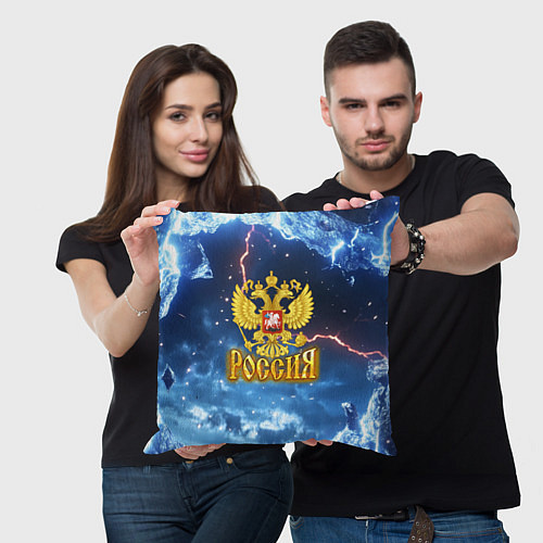 Подушка квадратная Герб России и ледяной фон / 3D-принт – фото 3