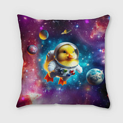 Подушка квадратная Прикольный утёнок бравый космонавт - нейроарт, цвет: 3D-принт