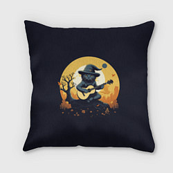 Подушка квадратная Кот играет на гитаре под луной