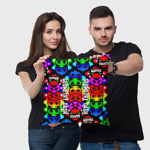 Подушка квадратная Geometry dash neon gradient / 3D-принт – фото 3