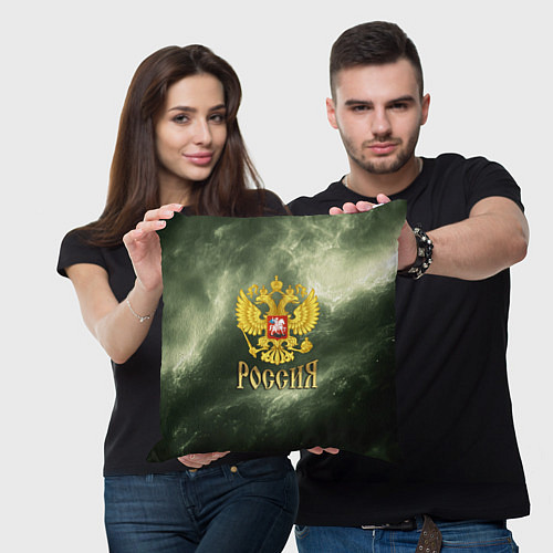 Подушка квадратная Россия - герб на зеленом фоне / 3D-принт – фото 3