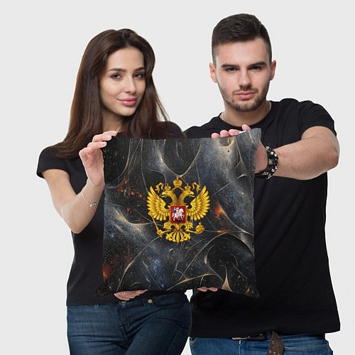Подушка квадратная Герб России на абстрактном потертом фоне / 3D-принт – фото 3