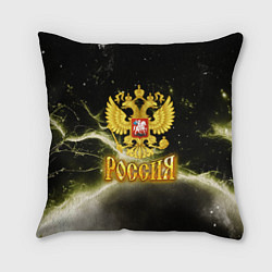 Подушка квадратная Россия - герб на черно-зеленом фоне, цвет: 3D-принт