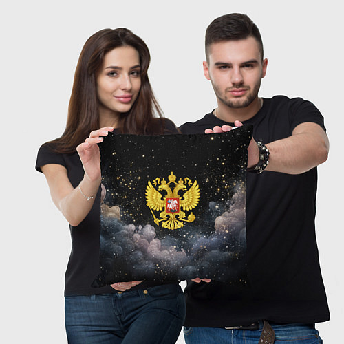 Подушка квадратная Герб России на черном небе / 3D-принт – фото 3