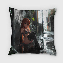 Подушка квадратная Девушка в переулке под дождем, цвет: 3D-принт