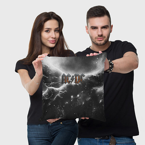 Подушка квадратная ACDC металлический лого черно-белая текстура / 3D-принт – фото 3