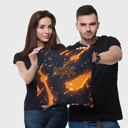 Подушка квадратная ACDC оранжевый логотип / 3D-принт – фото 3