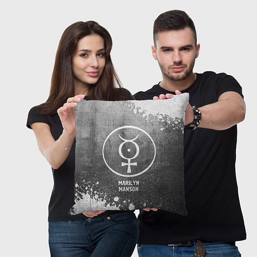 Подушка квадратная Marilyn Manson - grey gradient / 3D-принт – фото 3