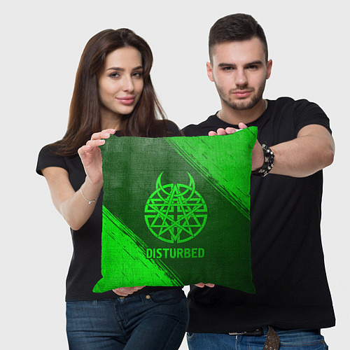 Подушка квадратная Disturbed - green gradient / 3D-принт – фото 3