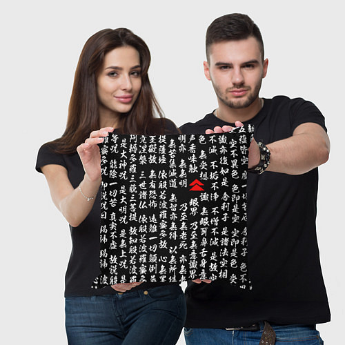 Подушка квадратная Иероглифы паттерн на черном фоне / 3D-принт – фото 3
