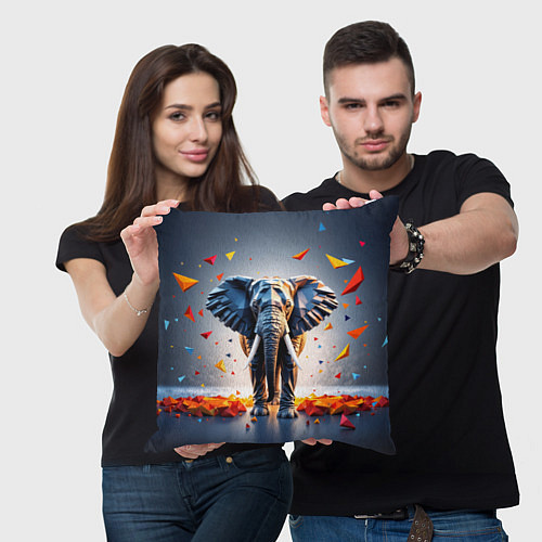 Подушка квадратная Геометрический слон и цветные полигоны / 3D-принт – фото 3