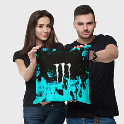 Подушка квадратная Monster energy голубой огонь, цвет: 3D-принт — фото 2