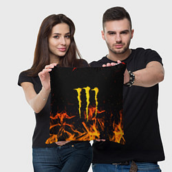 Подушка квадратная Monster energy orange fire, цвет: 3D-принт — фото 2