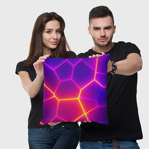 Подушка квадратная Синие плиты с фиолетовым свечением / 3D-принт – фото 3