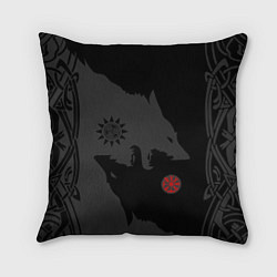 Подушка квадратная Волки викингов с обережными символами - тату, цвет: 3D-принт