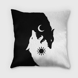 Подушка квадратная Мистические волки дня и ночи инь-янь, цвет: 3D-принт