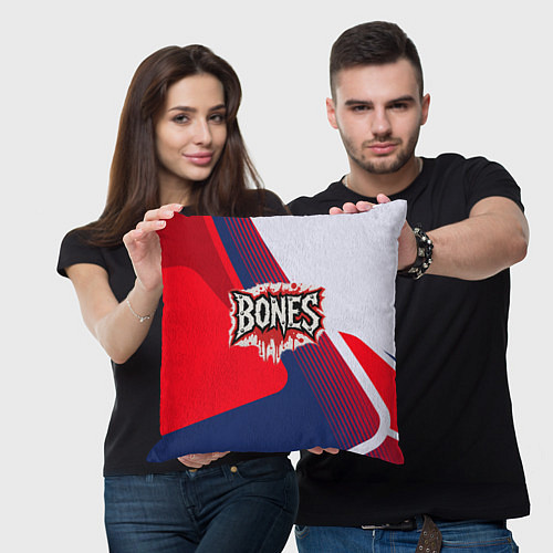 Подушка квадратная Bones лого на красной краске / 3D-принт – фото 3