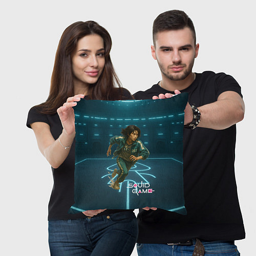 Подушка квадратная Игра в кальмара - игрок 067 бежит / 3D-принт – фото 3
