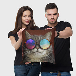 Подушка квадратная A Cat with multicolored glasses, цвет: 3D-принт — фото 2