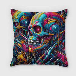 Подушка квадратная Cyber skull - pattern, цвет: 3D-принт