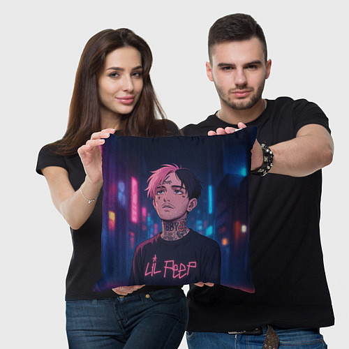 Подушка квадратная LiL Peep - Неоновый аниме арт / 3D-принт – фото 3